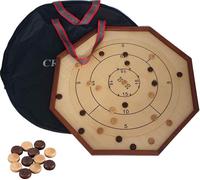 Ubergames Jeu de société original Crokinole - Sac de transport inclus - Modèle 2024 - Complet avec pions - Pins en métal avec protections en caoutchouc - Crokinole