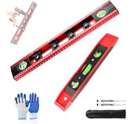 UBERMing 40 cm Niveau à Bulle Électricien pour Prise avec 23 cm Petit Niveau à Bulle Aimantée, Niveau Aluminium avec 4 Gabarits de Perçage, Outil de Marquage, Double Échelle et Fioles 45°/90°/180°