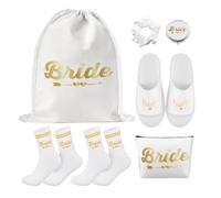 UBERMing 7 Pièces Cadeau de Douche Nuptiale Accessoire EVJF Inclure Sac à Dos Trousse de Maquillage Miroir de Maquillage Chaussons 2 Chaussettes et 1 Elastique Cheveux pour Mariage et Fiançailles