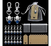 UBERMing Lot de 30 porte-clés ange gardien avec perles bleues avec sacs en organza et étiquettes de remerciement pour invités, fête prénatale, mariage, baptême