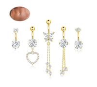 UBGICIG Lot de 5 piercings de nombril pour femme en acier chirurgical 14 g avec zircone cubique papillon et cœur