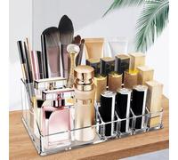 Ubitree Organisateur Maquillage Acrylique, Vitrine Rangement Cosmétique avec 16 Cections pour Rouge à Lèvres, Pinceau Maquillage, Eyeliner, Crayon Sourcils, Mascara, Nail Gels, Parfum (Transparent)