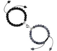 UBOHUZ Bracelets de distance 2 pièces/ensemble perles de pierre bracelet tressé amoureux coeur aimant bracelet réglable bijoux d'ami Pour Femmes(Matte-Weathered)