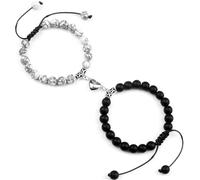 UBOHUZ Bracelets de distance 2 pièces/ensemble perles de pierre bracelet tressé amoureux coeur aimant bracelet réglable bijoux d'ami Pour Femmes(White)