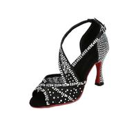 UBOHUZ Chaussures de danse latine en maille respirante, sandales à talons hauts et diamants, fond souple d'intérieur, Jazz Tango Four Femmes(Black,HEEL 7.5CM_40)