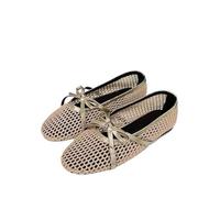 UBOHUZ Chaussures de pêche rétro Confortables for Femmes, Tissage Creux, nœud Papillon, Bout Rond, Talons Plats, Ballerines pour Femmes(Color 2,Size38)