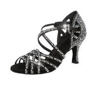 UBOHUZ Femmes chaussures de danse latine femme fille Salsa sandale strass dames salle bal Tango fête talon Four Femmes(Black,7.5CM_37 (23.5CM))