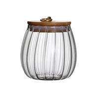 UBOHUZ Pot À Thé En Verre Transparent, Bonbons Avec Couvercle Bois, Scellé For Le Stockage Des Céréales De Cuisine Pour Bonbons(8.5 * 11.5cm-Round)