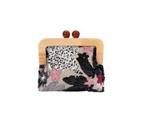 UBOHUZ Sac à main brodé de fleurs for femmes, sac bandoulière clip en bois, élégant petite taille for Pour Femme(Black)