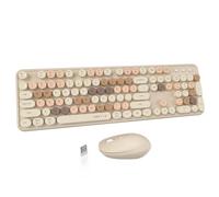 UBOTIE Clavier sans fil coloré pour ordinateur, souris combos, machines à écrire, touches flexibles de bureau, clavier pleine taille, connexion sans abandon de 2,4 GHz et souris optique (thé