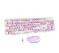 UBOTIE Clavier sans fil coloré pour ordinateur, souris combos, machines à écrire, touches flexibles pour bureau, clavier pleine taille, connexion sans défaut de 2,4 GHz et souris optique