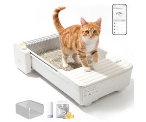 UBPET C31 Litière Autonettoyante pour Chats, Litière Ouverte Autonettoyante avec Contrôle par Application, Désodorisant, Système de Double Raclage, Grande Capacité, pour Multiple Chats (Blanc)