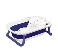 UBRAVOO Baignoire pour nouveau-né avec bouchon de vidange, baignoire pliable pour tout-petit avec coussin moelleux, baignoire pour bébé portable intégrée avec support anti-dérapant