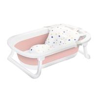 UBRAVOO Baignoire pour nouveau-né avec bouchon de vidange, baignoire pliable pour tout-petit avec coussin moelleux, baignoire pour bébé portable intégrée avec support anti-dérapant
