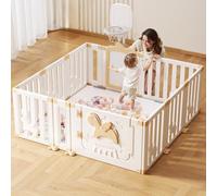 UBRAVOO Parc bébé avec panier de basket, parc de jeu sécurisé Angel Horse avec tableau blanc et 30 balles de piscine colorées, intérieur ou extérieur (kaki, 12 panneaux)