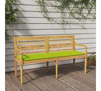 UBVNFGMK Banc Batavia en teck massif de 150 cm avec coussin vert clair, accoudoirs et dossier pour une assise confortable dans le jardin