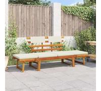 UBVNFGMK Banc de jardin 2 en 1 en bois d'acacia avec coussins, 190 cm, côtés réglables pour lit de jour, dossier pliable, housses amovibles et lavables, banc de jardin en bois massif