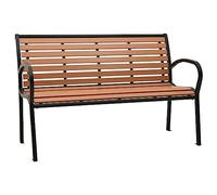 UBVNFGMK Banc de jardin noir marron 116 cm acier WPC bois plastique banc banc extérieur avec pieds en acier stables design confortable pour jardin terrasse max 110 kg par siège