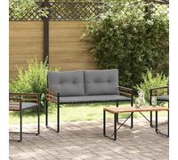UBVNFGMK Banc en bois avec coussin gris clair uni 114 x 55 x 77 cm, banc en bois d'acacia avec pieds réglables, coussin d'assise amovible avec fermeture éclair, acier revêtu par pulvérisation