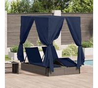 UBVNFGMK Chaise longue double en polyrotin avec dossier réglable, 205 x 129 x 200 cm, noir, avec toit et 8 rideaux latéraux pour la vie privée, avec deux amovibles
