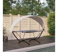 UBVNFGMK Lit d'extérieur avec toit, structure en acier, hamac en tissu Oxford, toit amovible, couleur crème, pour balcon, jardin, terrasse