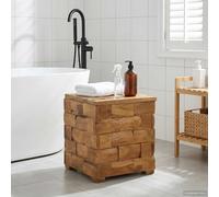 UBVNFGMK Tabouret de rangement rectangulaire en teck marron - 40 x 40 x 45 cm - Tabouret de rangement rectangulaire avec compartiment d'assise - Utilisation polyvalente comme siège et aide à l'ordre