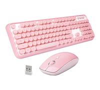 Ubxxziy Ensemble clavier et souris sans fil 2,4 GHz - Clavier pleine taille - Compatible avec Windows/ordinateur portable/PC/Notebook/Smart TV et plus encore - Rose