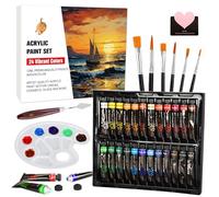 UCAMP 41 Pcs Kit de Peintures Acryliques,Kit de Peinture Aquarelle,Ensemble Fournitures de Peinture Professionnelles avec 24 Tubes de Aquarelle Peinture,12 Pinceaux,2 Palette,1 carte de voeux