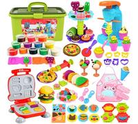 UCAMP 65 pièces Pâte À Modeler pour Enfants,Accessoires pour Créer des Hamburgers et des Pizza,Outils de Pâte À Modeler Créatif Accessoire avec 12 Pots de Pate a Modeler Cadeau de Jouet Enfan 2+ Ans