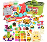 UCAMP 65 Pièces Pate A Modeler pour Enfants,Outils de Pâte À Modeler,Machine à Glace+Machine à pâtes+Machine à Burger,avec 12 Pots de Pate a Modeler,avec Tablier et Manches,pour 3+ Ans Fille & Garçon