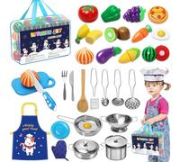 UCAMP Accessoire Cuisine Enfant 32 Pièces - Ensemble Ustensiles Avec Tablier, Toque, Gant - Cadeau Pour Garçons et Filles