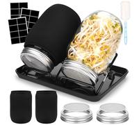 UCAMP Bocal de germination de graines, Kit de Germination de graines avec couvercles en Acier Inoxydable Supports et germinateur,Pour la germination des graines Verre à Germer Élever des Germes