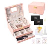 UCAMP Boîte à Bijoux 3 Niveaux,Boite a Bijoux Femme,Rangement Bijoux,Coffret à Bijoux,Verrouillable avec Clef,Organisateur de Bijoux avec tiroir pour Bracelets,Boucles d'oreilles,bagues,Colliers