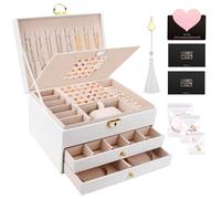 UCAMP Boîte à Bijoux,Coffret à Bijoux 3 Couches,Verrouillable avec Clef,Organisateur de Bijoux avec tiroir pour Bracelets,Boucles d'oreilles,bagues,Colliers,Montres,Blanc
