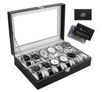 UCAMP Boîte à Montres à 12 Emplacements,Boite Rangement Montre, Coffret à Montres avec Couvercle en Verre,Coussinets Amovibles,Présentoir à Montres,Cadeaux de Noël pour hommes et femmes