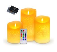 UCAMP Bougies LED,3PCS Bougies LED,Lampe Bougie sans Flamme,à Lot de 3,en Cire Véritable avec Télécommande,sans Flamme à Piles en Cire Véritable