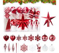 UCAMP Boules de Noël 88 Pièces,Boules de Noël à Suspendre,Rouge et Blanc Boules de Noel Sapin,Boules de Noël en Plastique Incassable - pour Decoration Noel Extérieur ou Intérieure
