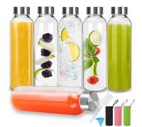 UCAMP Bouteille d'eau en Verre,Bouteille Verre 500ml Réutilisable avec Bouchon,Lot de 6,Gourde Verres Étanche pour Jus,Boissons,Smoothie,Café,Étanche,Transparent