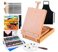 UCAMP Chevalet Peinture Acrylique 44 Pièces,Fournitures Artistiques,Coffret Peinture,24 Peinture,12 Pinceaux,3 Panneaux de toile,1 Palette,1 Tablier,Spatul,Kit de Peinture pour Artistes,Débutants