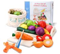 UCAMP Enfant Fruits et légumes Jouets,Bois Nourriture pour Enfants,Cuisine Jeux Accessoire Aliment Nourriture,Jouet en Bois Fruits et Légumes à Découper,Jouets Alimentaires à Découper dès 3 Ans