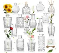 UCAMP Lot de 16 Mini Vases en Verre,vases en Verre Vintage,Petits Vases pour Decoratifs de Table Mariage,Petits Centres de Table à Roses,pour Décoration de Table La Maison Mariage Les