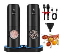 UCAMP Moulin à Sel et Poivre Électrique,Ensemble de Moulin à Poivre Électrique avec Base Rechargeable,Grossièreté Réglable,Moulins a Epices Electrique avec Pinceaux et Cuillères,Lampe LED