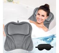 UCAMP Oreiller de Bain,Coussin de Bain avec Technologie 4D-Air-Mesh et 6 ventouses,Coussin Baignoire pour la tête,Le Cou,Le Dos et Les épaules,avec Masque pour Les Yeux Noir Inclus
