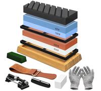 UCAMP Pierre à Aiguiser,Aiguiseur Couteaux Professionnel,400/1000 3000/8000 Grains,Apporter Base Antidérapante,Guide d'Angle,Ceinture en Cuir,Gants Anticoupure,Pâte à Polir,Guide d'Aiguisage