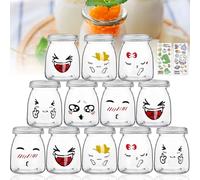 UCAMP Pots Yaourt En Verre, Pots De Yaourt Avec Couvercle, Petit Pot En Verre, Motifs Mignons, Pour La Préparation De Yaourts, Puddings (150ml x 12)