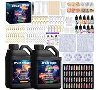 UCAMP Resine Epoxy, 1020ml Resine Epoxy Transparente, 1:1 Kit Résine Epoxy Complet, Avec Peinture, Bâton, Cuillère, Gants, Verre Doseur, Pince à épiler, Paillettes, Pour La DIY Artisanale, Porte-clés