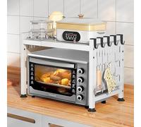 UCAMP Support de Four À Micro-Ondes Extensible,Support pour Micro Ondes avec 10 Crochets,Support D'Étagère de Cuisine,Support pour Micro-Ondes,Support Micro Onde (Blanc)