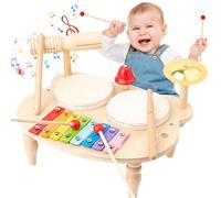 UCAMP Tambour Jouet Bebe,Bois Batterie Enfant,10 en 1 Tambours en Bois Percussion Enfants Batterie,Jouets musicaux de Musique Enfants Tambours Jouet éducatif Cadeau pour garçons Filles 1 2 3 Ans