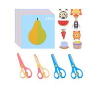 UCEC 104 Ciseaux Enfant 3 ans, y Compris 4 Ciseaux pour Enfants et 100 Papiers à Découper, Ciseaux de Bricolage, Zigzag pour Enfants, Ciseaux Cranteurs Couture