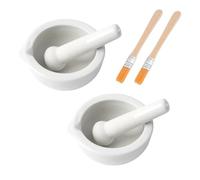 UCFBWO Lot de 2 mortiers avec pilon et brosse, petit mortier en porcelaine, ensemble de pilon en céramique, petit bol à herbes, pesto, cuisine, mortier, accessoires scientifiques 80 mm